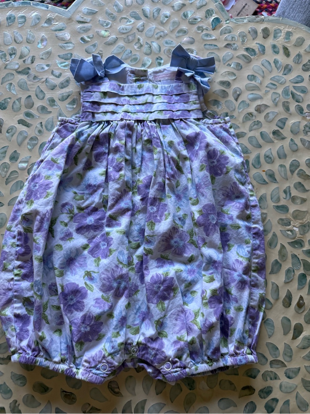 Janie and Jack Lavender Floral Bubble Romper with Bow Strap